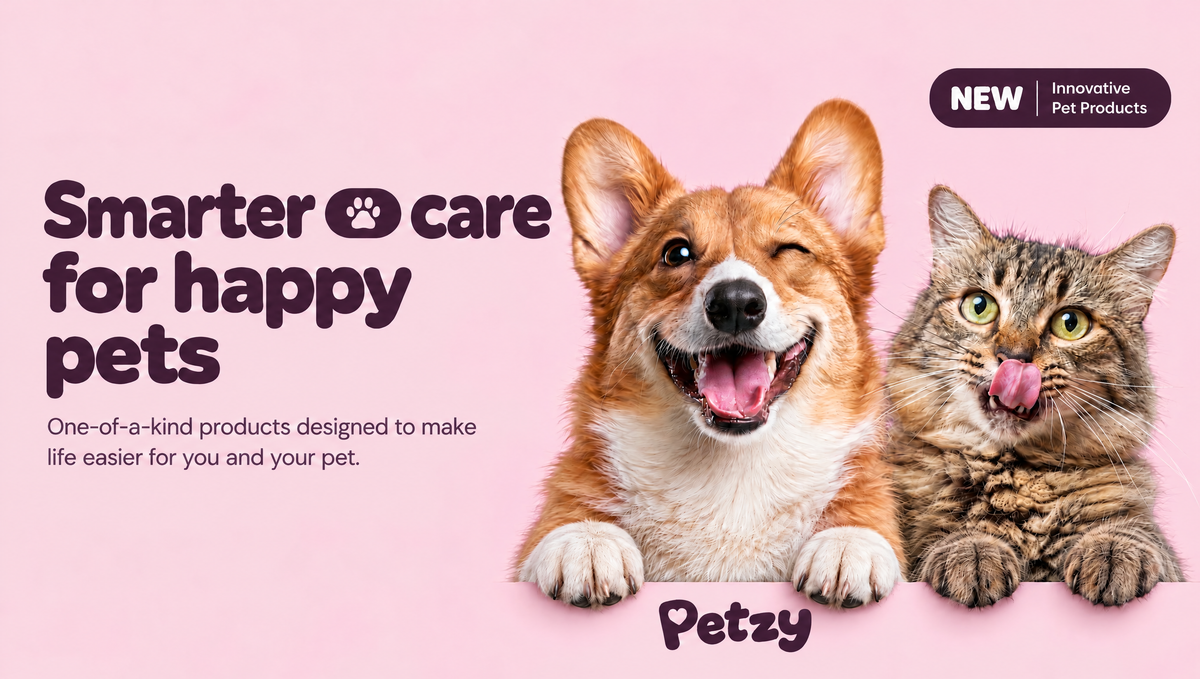 A smiling corgi and a tabby cat on a pink background